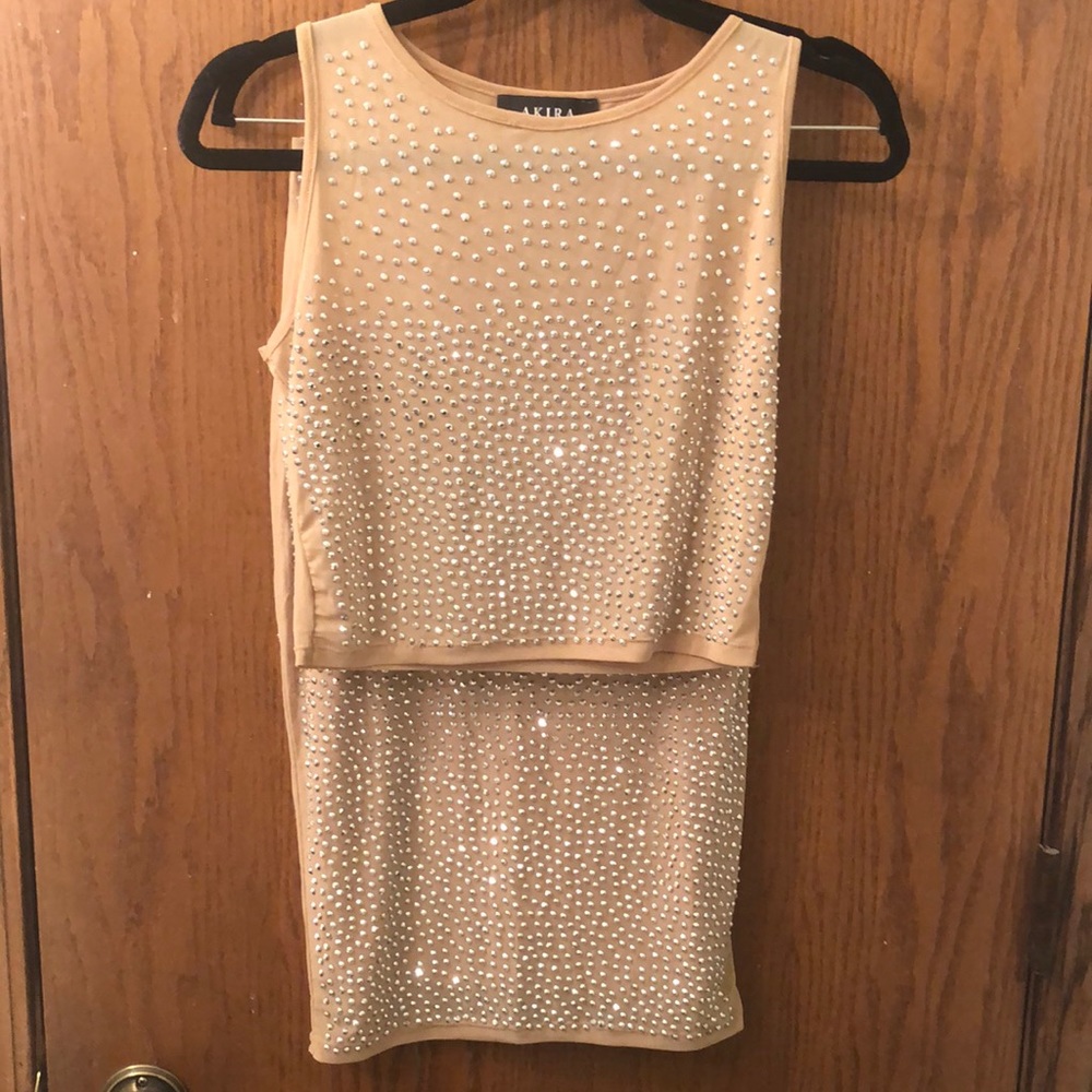 Akira Rhinestone Crop Top with Skirt Set